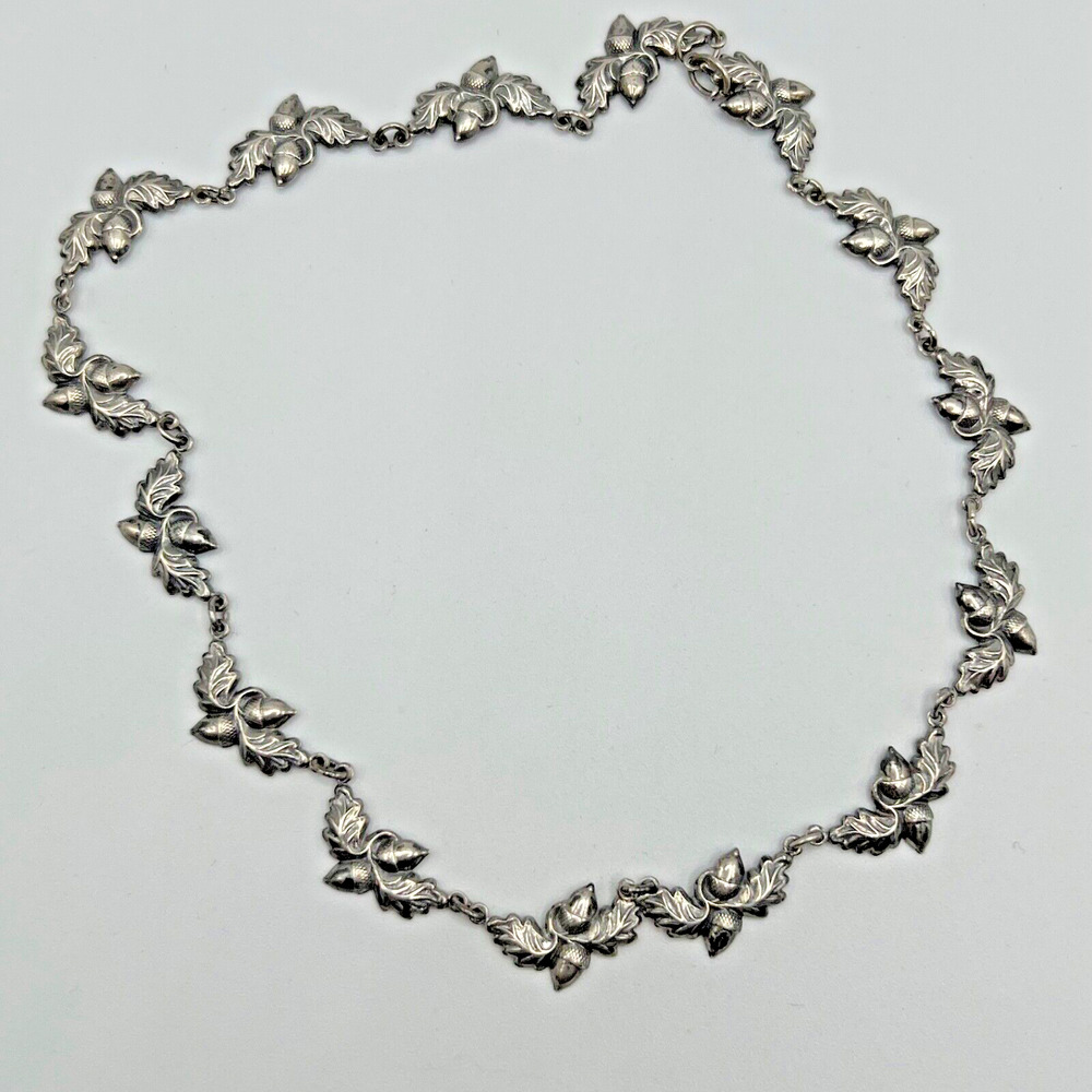 Vintage Sterling Silver DANECRAFT Acorn Panel Chain Necklace